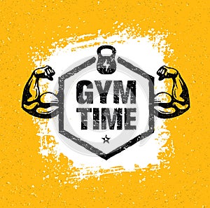Gym Time Workout and Fitness Design Element Concept. Creative Vector On Grunge Background