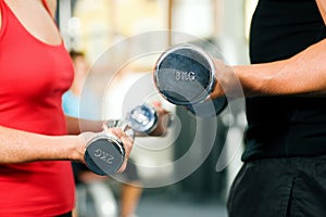 Gym training with dumbbells