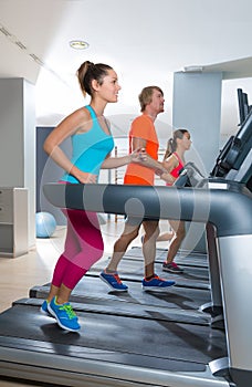 Gym treadmill group running indoor