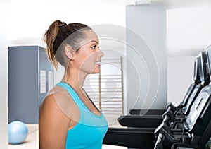 Gym treadmill women indoor exercise blue eyes