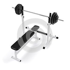 Gym weight bench press and barbell