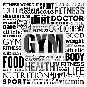 GYM word cloud collage background, health concept