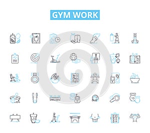 Gym work linear icons set. Cardio, Strength, Weights, Resistance, Endurance, Flexibility, Mobility line vector and