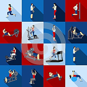 Gym Workout People Flat Set