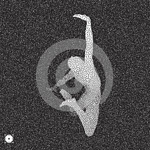 Gymnast. 3D Human Body Model. Black and white grainy dotwork design. Stippled vector illustration