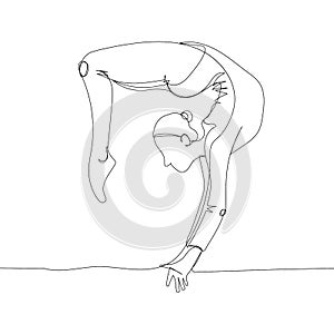 Gymnast doing an exercise on uneven bars, bridge exercise one line art. Continuous line drawing sports, fitness, pilates