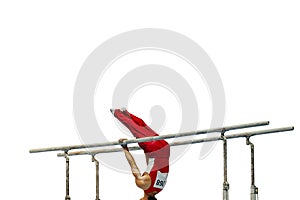 gymnast exercise parallel bars in championship gymnastics