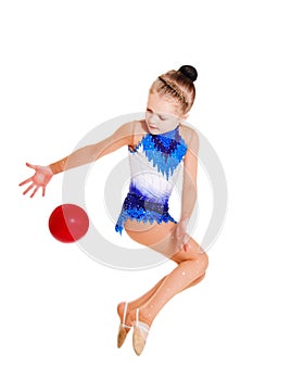 Gymnast jumping with a ball