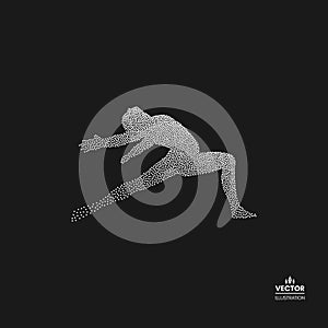 Gymnast. Man is posing and dancing. Dotted silhouette of person.