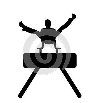 Gymnast on pommel horse vector  silhouette isolated on white background. Sport man artistic gymnastic performer. Athlete on gym.