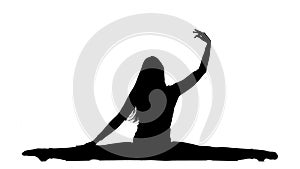 Gymnast sits on a twine. Silhouette. White background