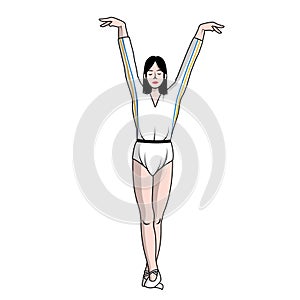 Gymnast woman with arms up and white background