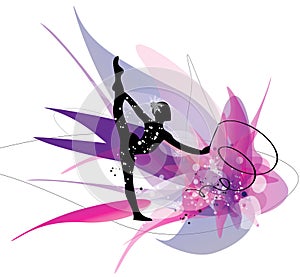 Gymnastic girl silhouette on pink background