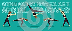 Gymnastic Moves Set Aerial Walkover Manga Cartoon Vector Illustration