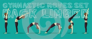 Gymnastic Moves Set Back Limber Manga Cartoon Vector Illustration