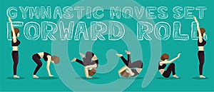 Gymnastic Moves Set Forward Roll Manga Cartoon Vector Illustration