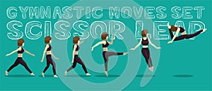 Gymnastic Moves Set Scissor Leap Manga Cartoon Vector Illustration