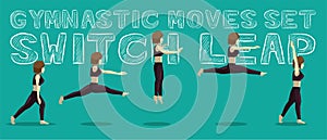 Gymnastic Moves Set Switch Leap Manga Cartoon Vector Illustration