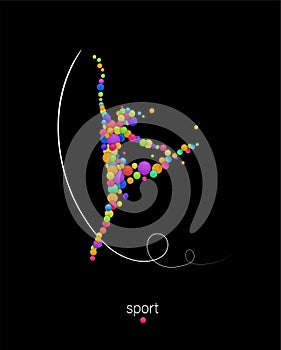 Gymnastic sport logo, emotions in sport, gymnast looks like vivid colored rounds isolated