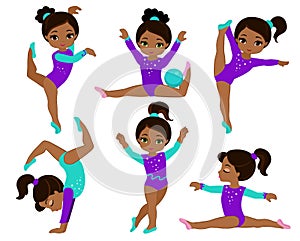 Gymnastics cute multicultural girls set.