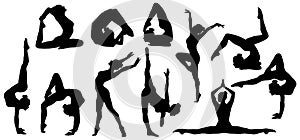 Gymnastics Poses Silhouette, Set of Flexible Gymnast Exercise