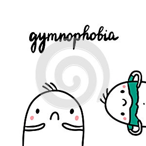 Gymnophobia hand drawn illustration with cute marshmallow