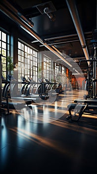 A gyms indoors showcases a plethora of exercise and workout equipment