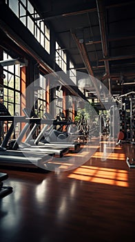 A gyms indoors showcases a plethora of exercise and workout equipment