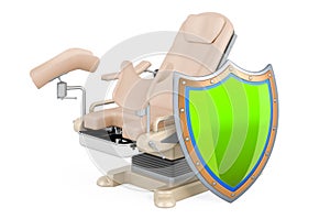 Gynecological examination chair with shield, 3D rendering