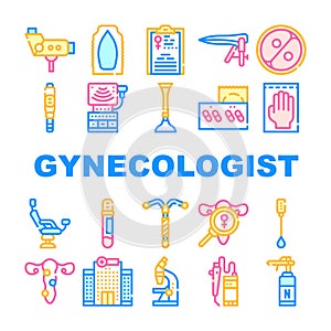 Gynecologist Treatment Collection Icons Set Vector Illustration