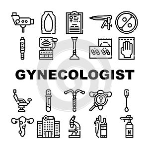 Gynecologist Treatment Collection Icons Set Vector Illustration