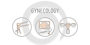 Gynecology icon set. Linear simple illustration woman health check-up. Female doctor signs. Vector