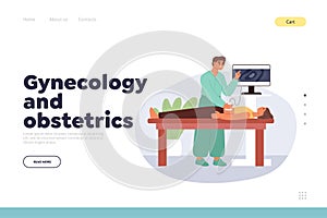 Gynecology and obstetrics concept of landing page with doctor examine female abdomen