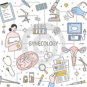 Gynecology social media banner vector template. Professional prenatal care and diagnostics service advertisemen design