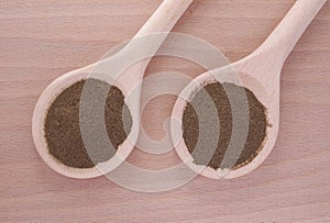 Gynostemma (jiaogulan) powder in wooden spoon