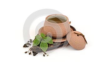 Gynostemma pentaphyllum or Jiaogulan, fresh and dried green leaves and tea have medicinal properties.