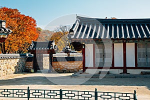 Gyochon Hanok Village Korean traditional house at autumn in Gyeongju, Korea