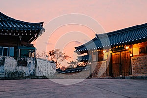 Gyochon Hanok Village, Korean traditional house at sunset in Gyeongju, Korea