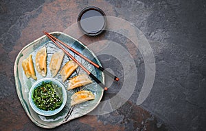 Gyoza dumplings with chuka salad