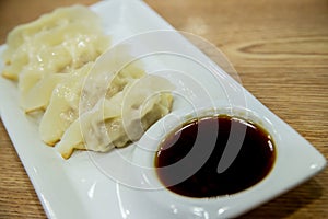 Gyoza oand souce. Japanese Dumplings. Japanese food,