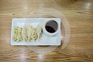 Gyoza oand souce. Japanese Dumplings. Japanese food,