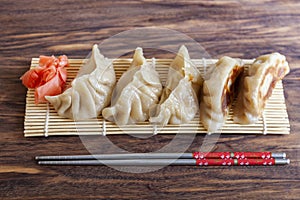 Gyoza. ready for eat. Japanese version of dumplings. Shallow depth of field. Close-up