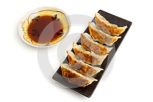 Gyoza, a type o jiaozi. Japanese style. dumpling filled with meat or vegetables