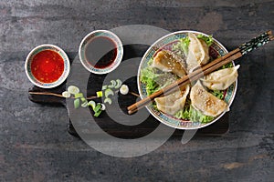 Gyozas potstickers with sauces