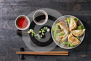 Gyozas potstickers with sauces