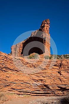 Gypsum deposit layers in red rock at caprock canyon texas usa