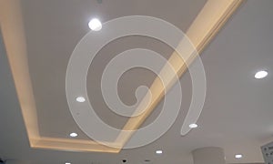 Gypsum false ceiling view and design of roof of commercial building interior finishes work