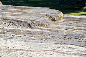 Gypsum and mineral terraces of the formations in Hot Springs State Park in Thermopolis Wyoming