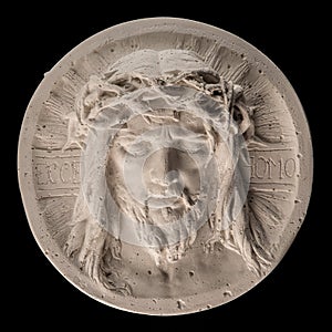 Gypsum statue of face of Christ