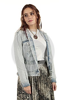 Gypsy style model wearing a plain white t-shirt for you to add your own festival inspired designs